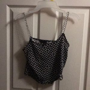 Black and white crop top with chain straps